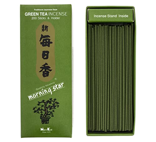 Nippon Kodo Incienso Morning Star Té Verde, Incienso de Estilo Japonés de 200 barritas, Incluye incensario
